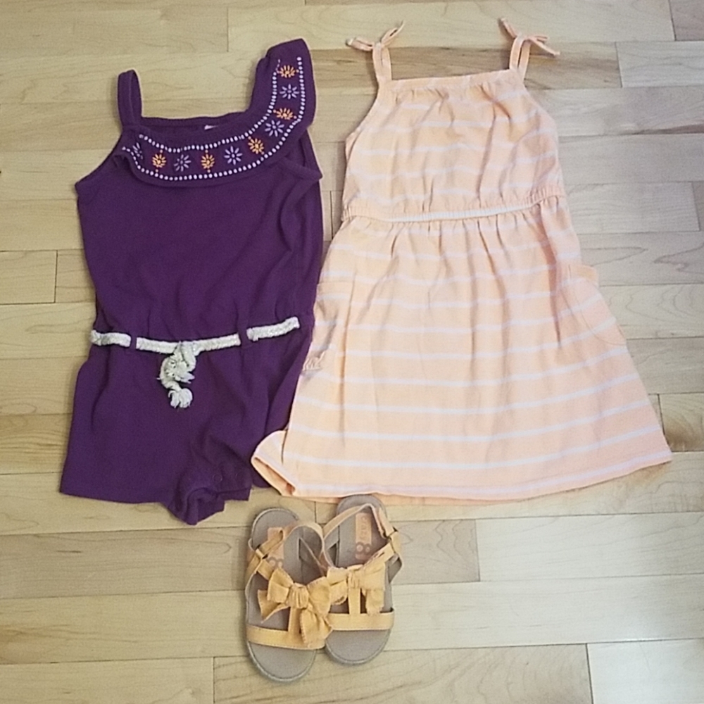 Crazy 8 dress, romper, and sandals 3T, shoes 7